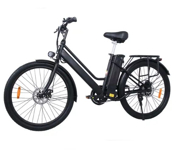 Dual motor electric scooter with 10-inch air-filled tires and aluminum frame.